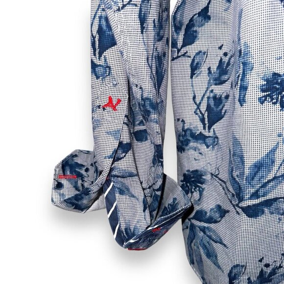 Au Noir Button Down Shirt Floral Size 5 Modern Classic Dress Shirt Navy Dryden - Picture 8 of 10